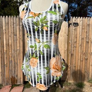 LuLaRoe Floral and Striped Top with Green and Black Accents
